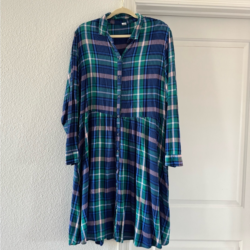 Old Navy Plaid Long Sleeve Dress - Blue and Green